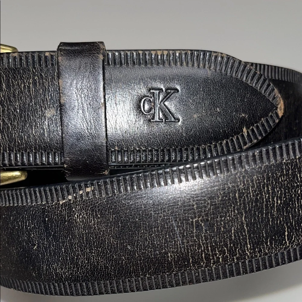 Calvin Klein Deep Brown Size 38 leather Belt w/ Brass Buckle
